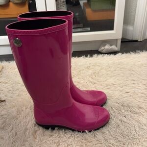 UGG Glossy Hot Pink Knee-High Rain Boots